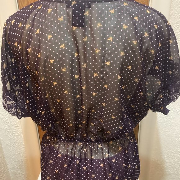 Sheer floral print short sleeve blouse - Picture 4 of 6